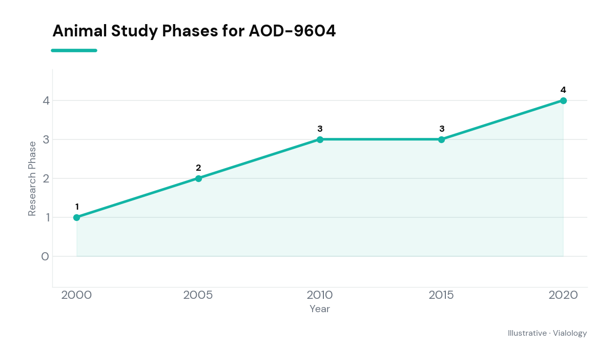 Graph showing different phases of animal studies on AOD-9604 over the years.