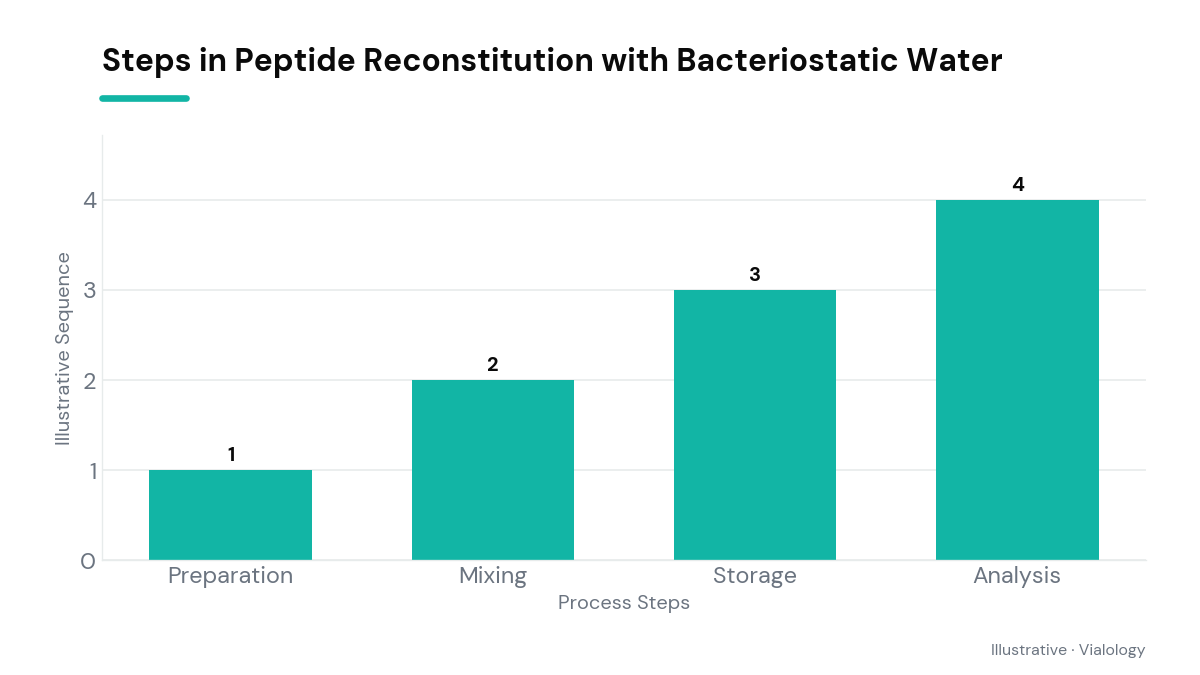 Diagram illustrating peptide reconstitution steps with bacteriostatic water.