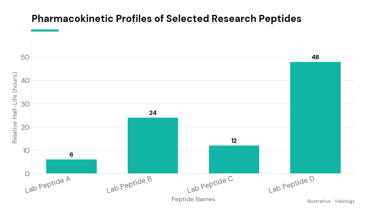 Chart showing relative half-lives of different research peptides.