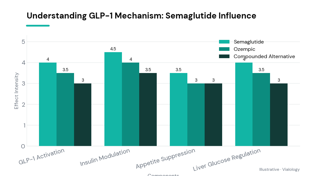 Diagram of GLP-1 mechanism highlighting Semaglutide’s action.
