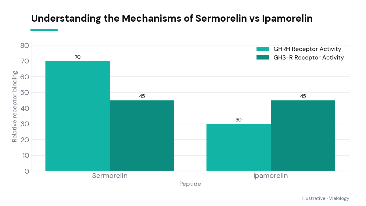 Diagram illustrating how Sermorelin and Ipamorelin work at a cellular level.