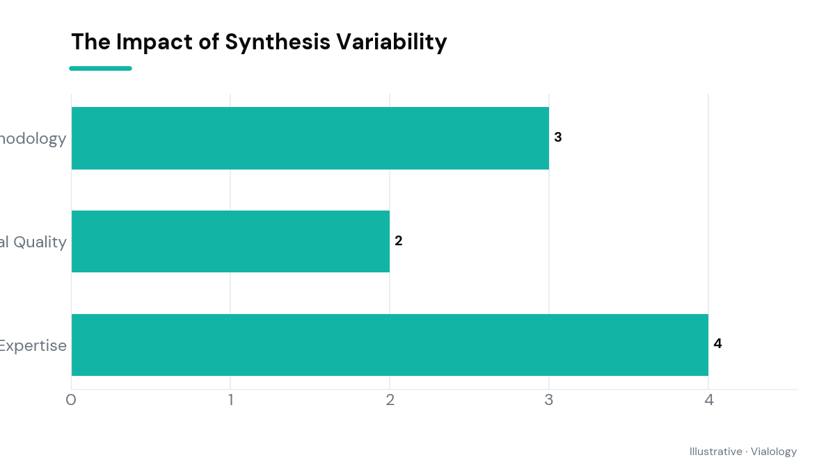 Diagram showing factors impacting peptide synthesis variability.