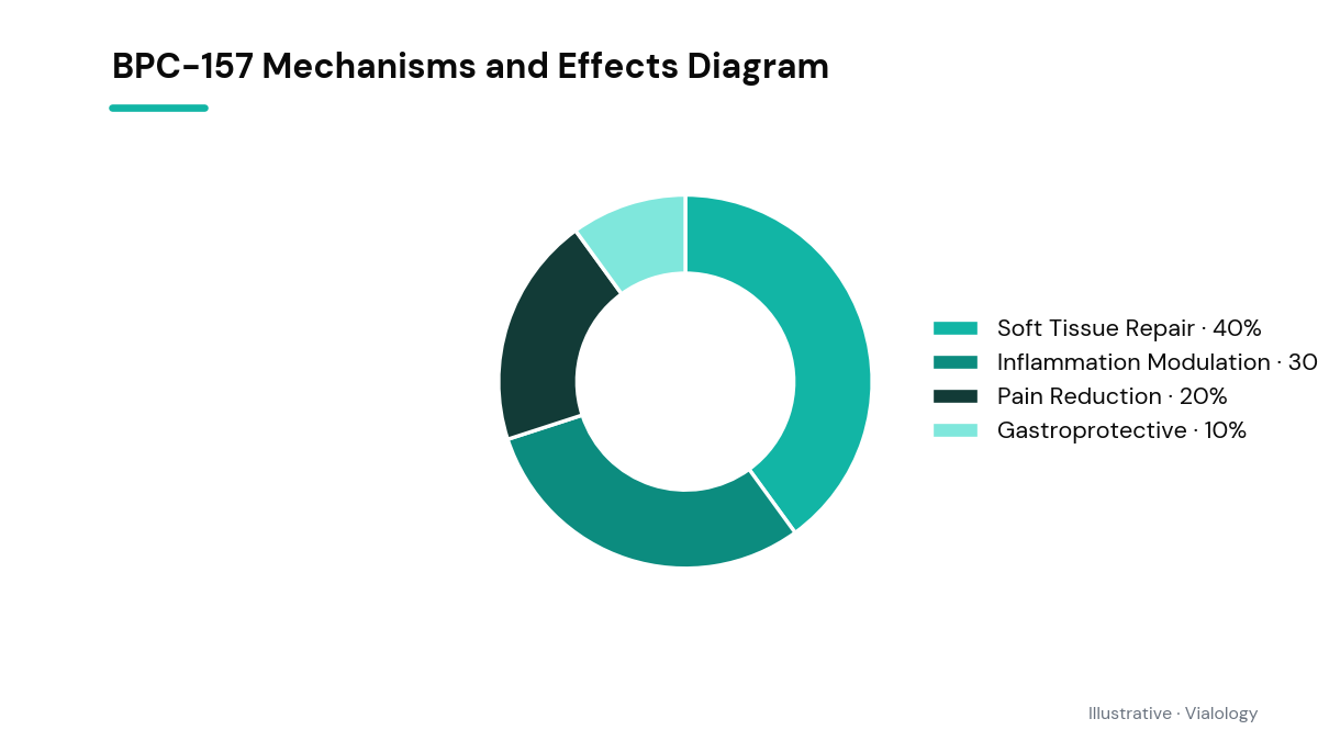 Diagram explaining the potential systemic mechanisms and effects of BPC-157, focusing on healing processes.