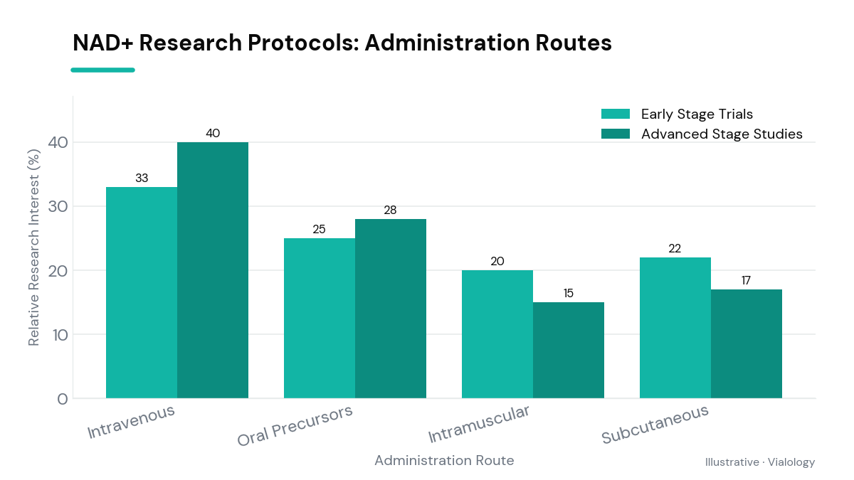 Illustration of NAD+ administration routes used in research protocols.