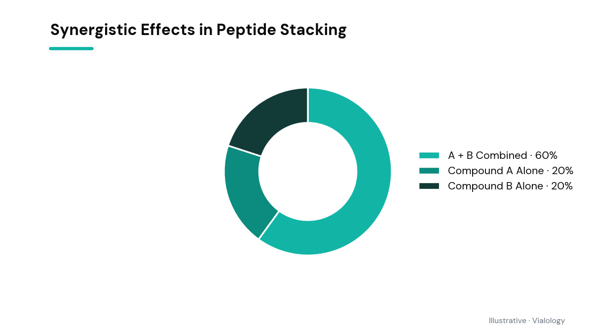 Diagram illustrating the concept of peptide synergy, showing hypothetical interactions and research interest.