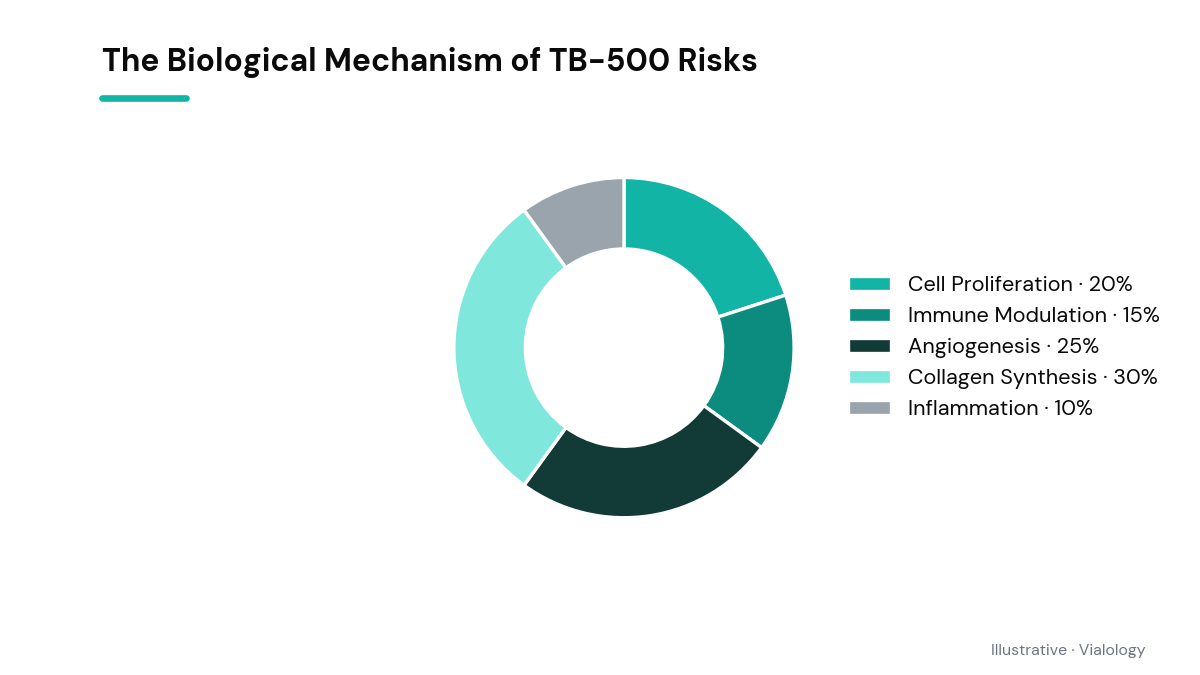Diagram showing theoretical mechanisms of TB-500 risks.