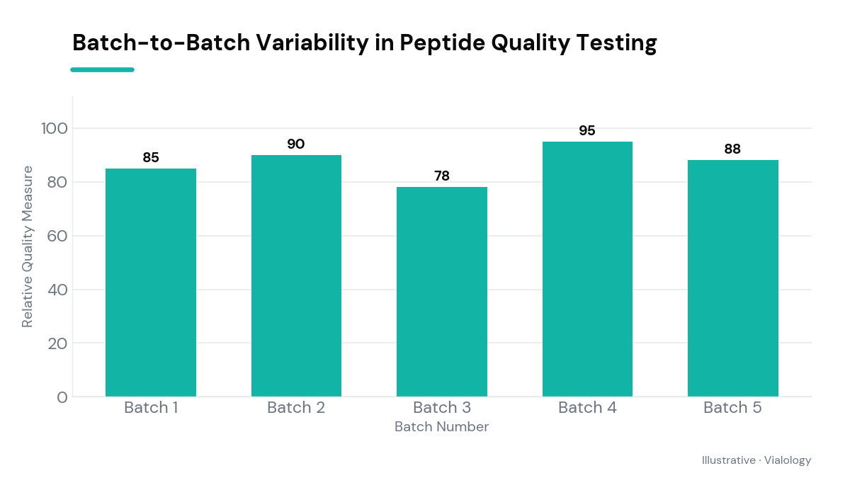 Bar chart showing variability in peptide quality across batches.
