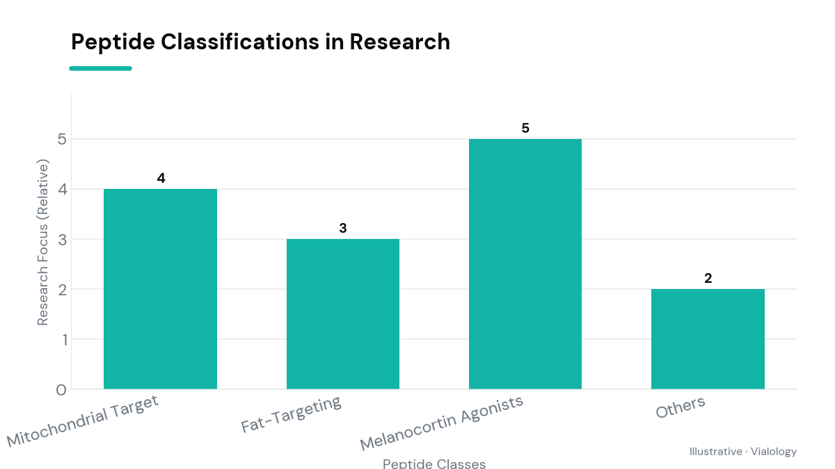 A bar chart breaking down peptide classes used in metabolic and weight research beyond GLP-1s.